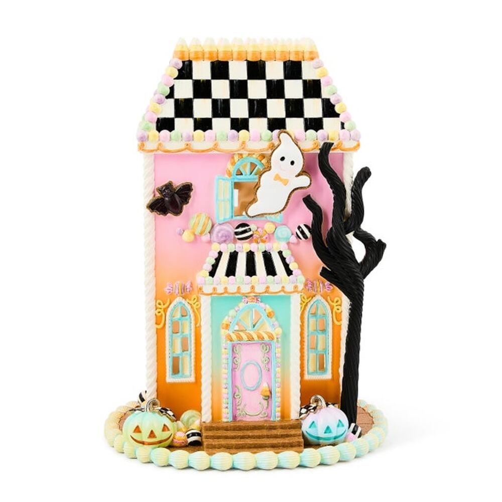 Mackenzie-Childs Trick or Treat Illuminated Sweets Mansion 14" Pink Halloween